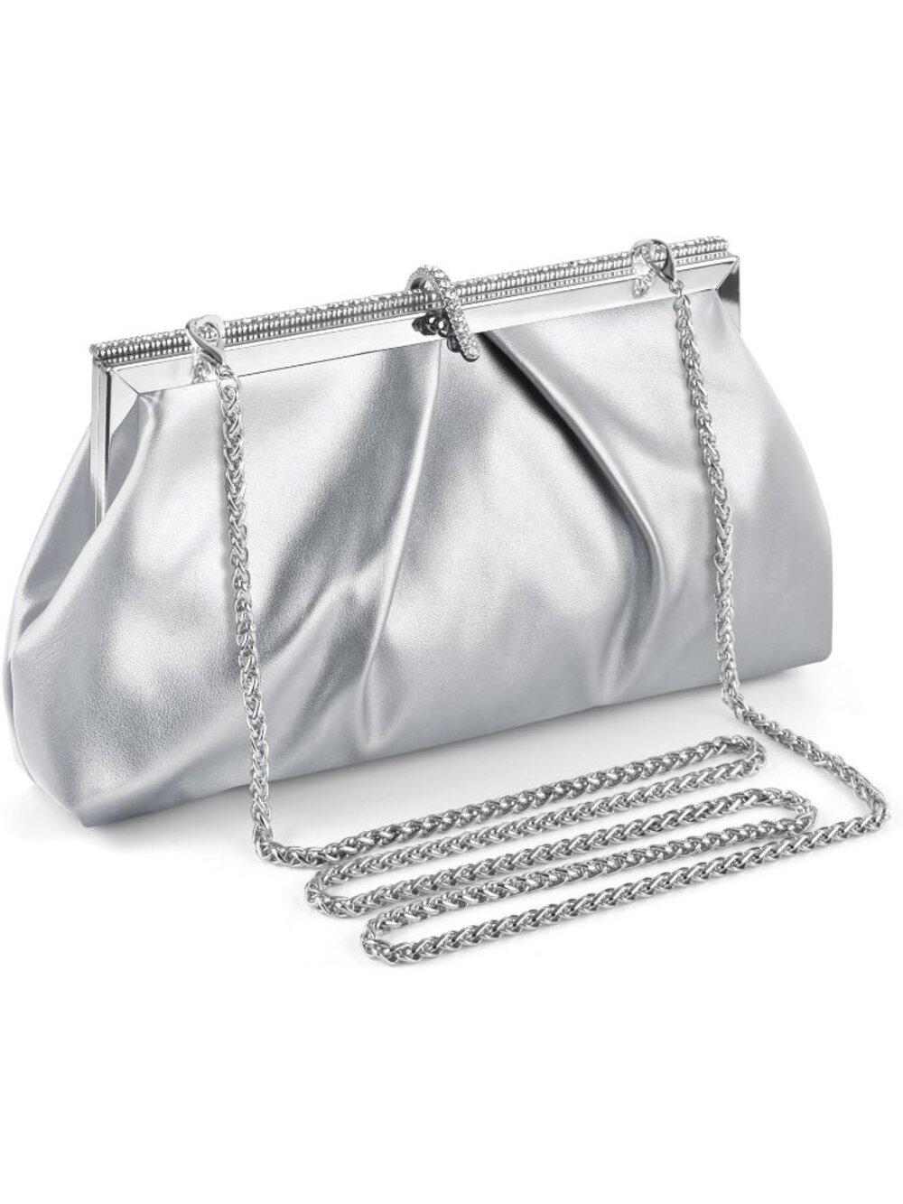 👜 Women's Silver PU Leather Formal Evening Bags Shoulder Party Cocktail Clutch